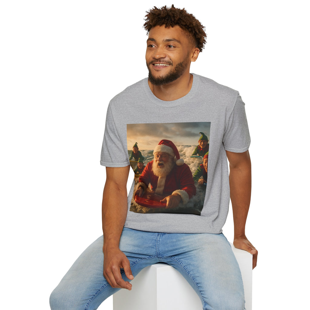 Santa Surfing T-Shirt — Funny Christmas Holiday Surf Santa Tee