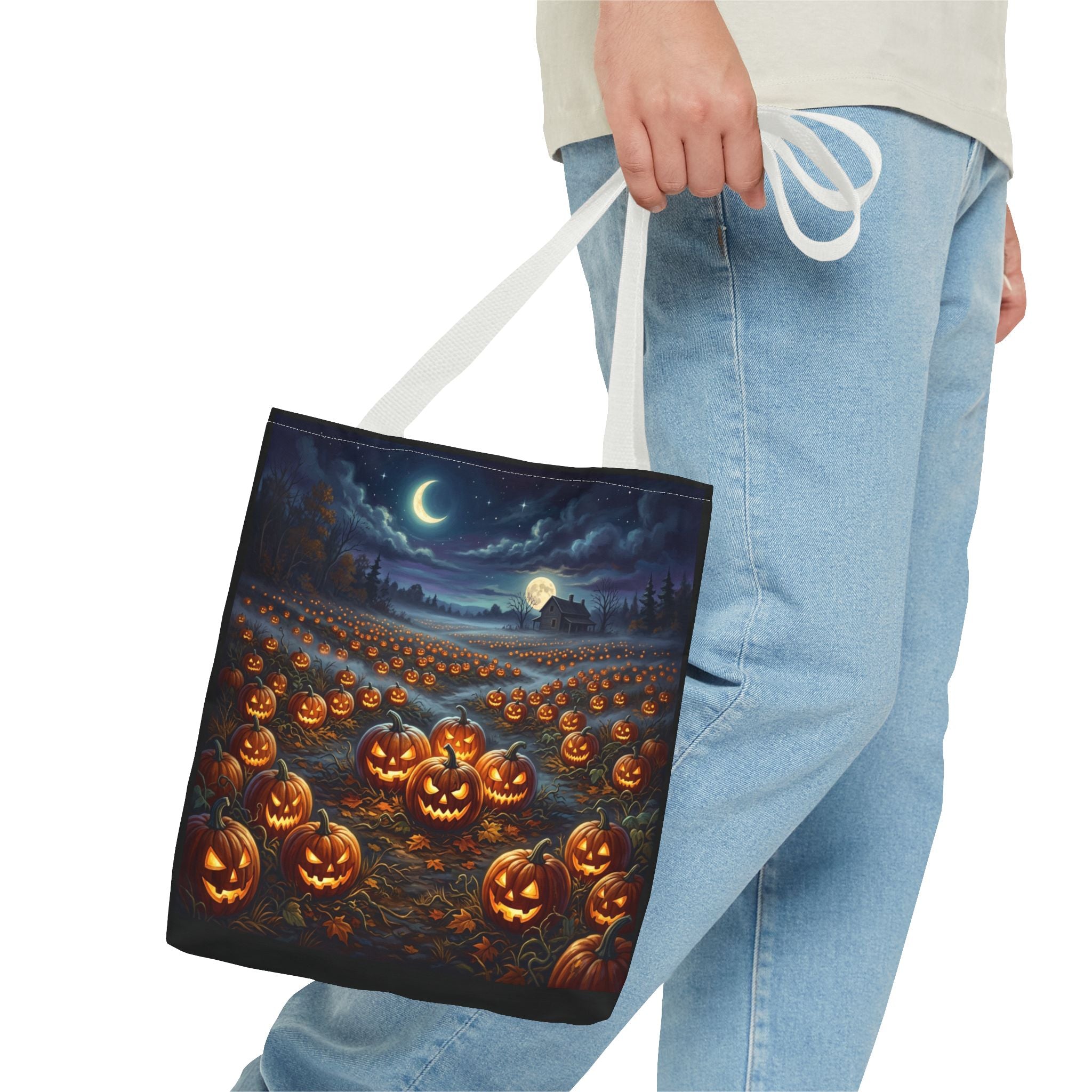 Halloween Pumpkin Patch Tote Bag — Spooky Night Jack-O'-Lantern Canvas Tote