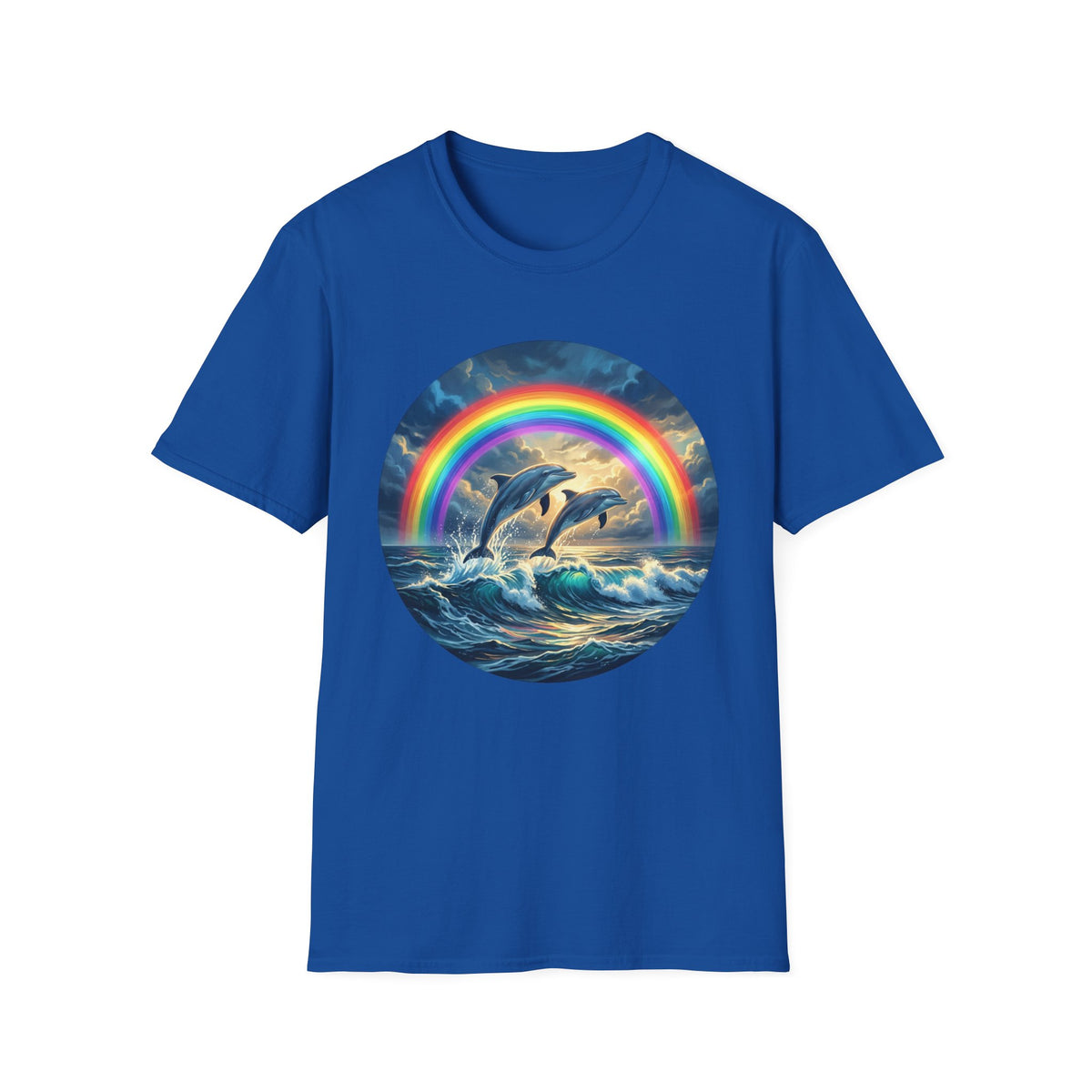 Dolphin Rainbow Wave T-Shirt — Ocean Sunset Graphic Tee