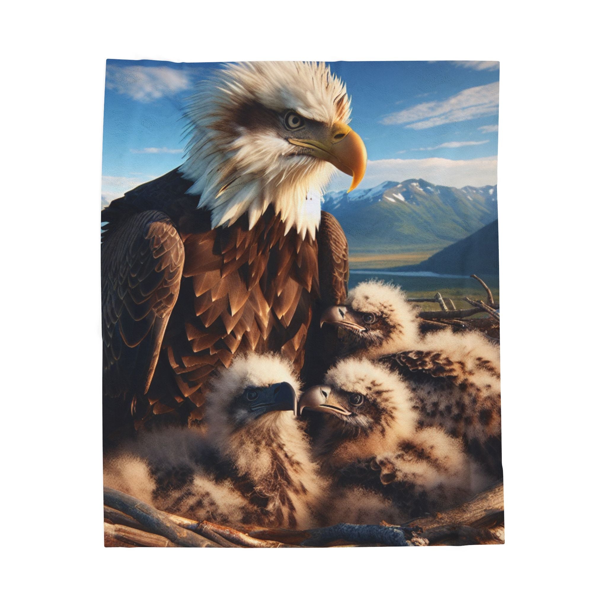 Velveteen Plush Blanket - Eagle with Baby Eagles
