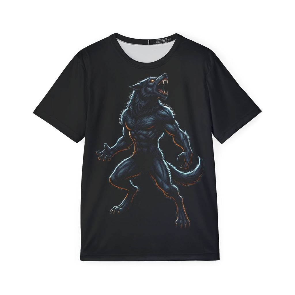 Werewolf Graphic Jersey — Men's Black All-Over Print Sports Tee