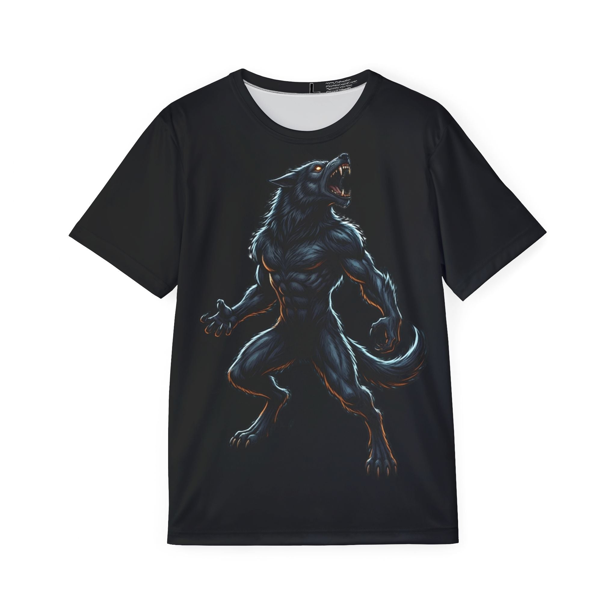 Werewolf Graphic Jersey — Men's Black All-Over Print Sports Tee