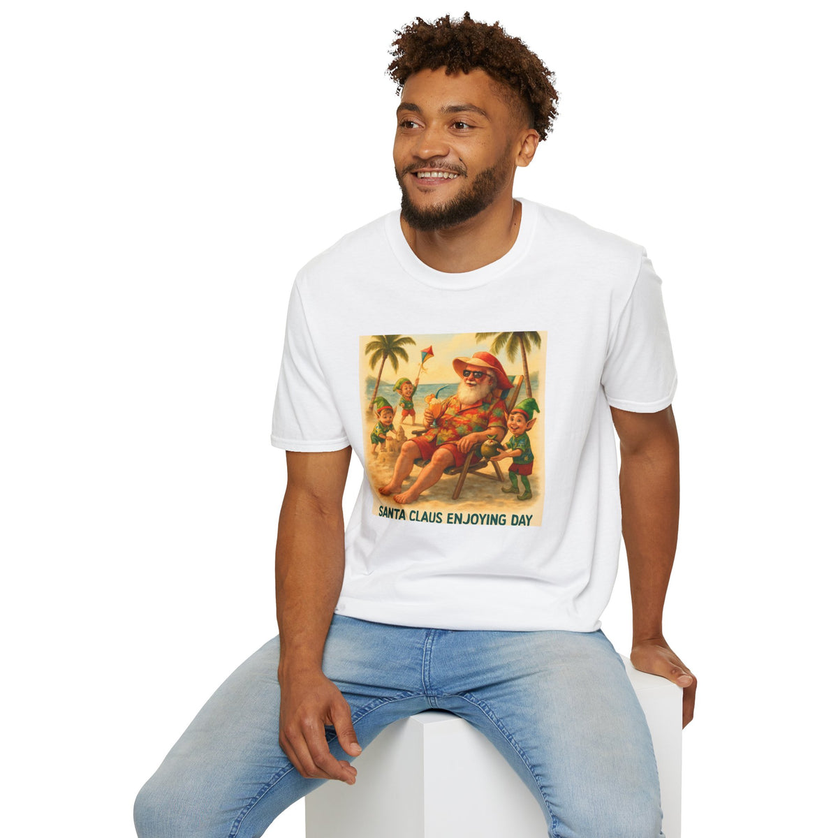 Santa Claus Enjoying Day T-Shirt – Retro Beach Holiday Tee