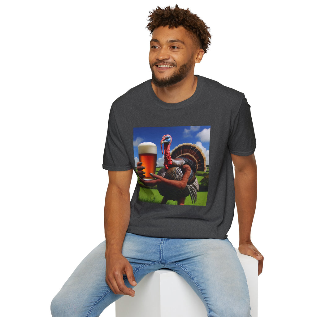 Thankful Turkey Beer T-Shirt — Funny Thanksgiving Turkey Holding Pint Tee