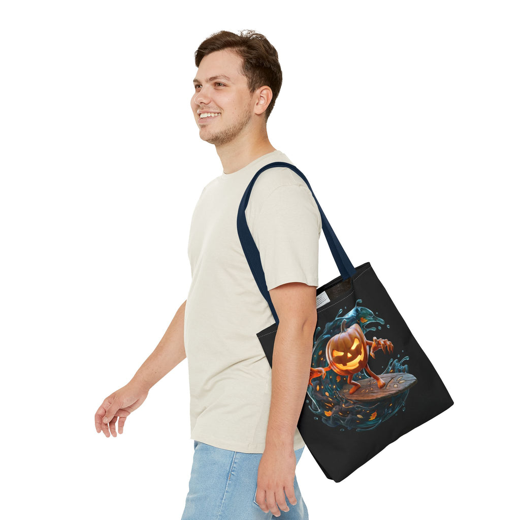 Halloween Pumpkin Surf Tote Bag — Spooky Jack-O'-Lantern Surfing Beach Tote