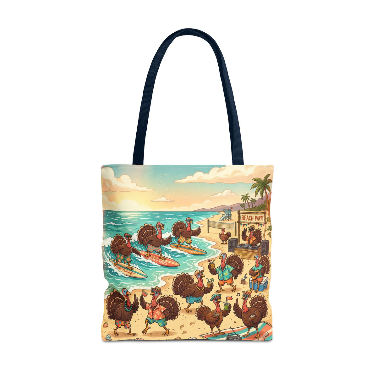 Surfing Turkeys Beach Tote Bag – Funny Thanksgiving Summer Beach Tote