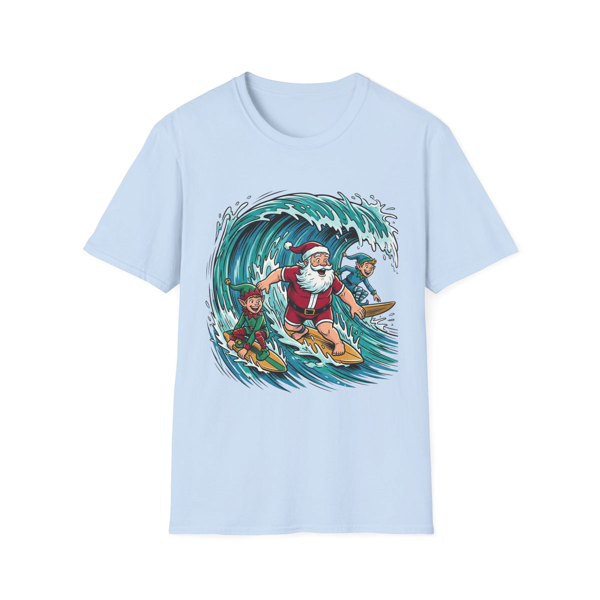 Surfing Santa T-Shirt — Christmas Beach Holiday Tee