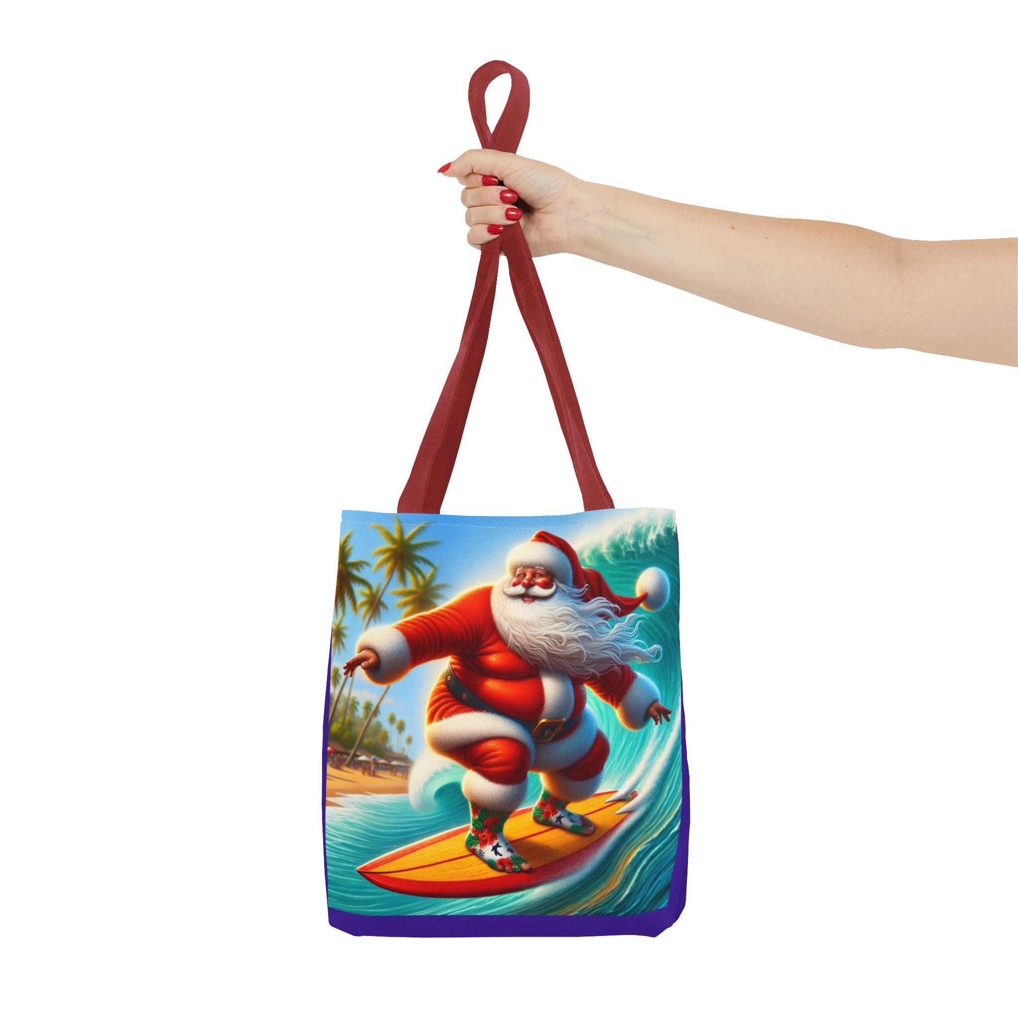 Surfing Santa Tote Bag — Tropical Christmas Beach Holiday Tote