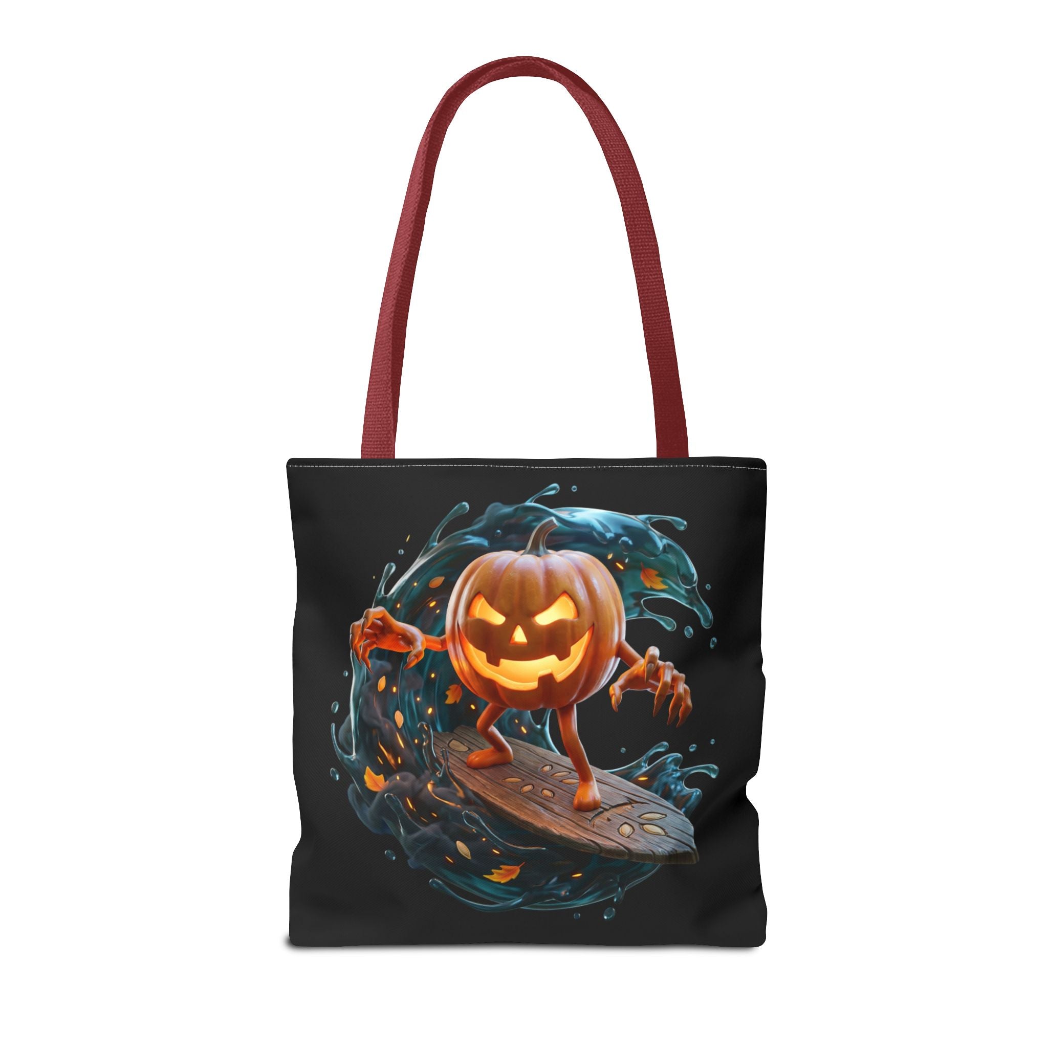 Halloween Pumpkin Surf Tote Bag — Spooky Jack-O'-Lantern Surfing Beach Tote
