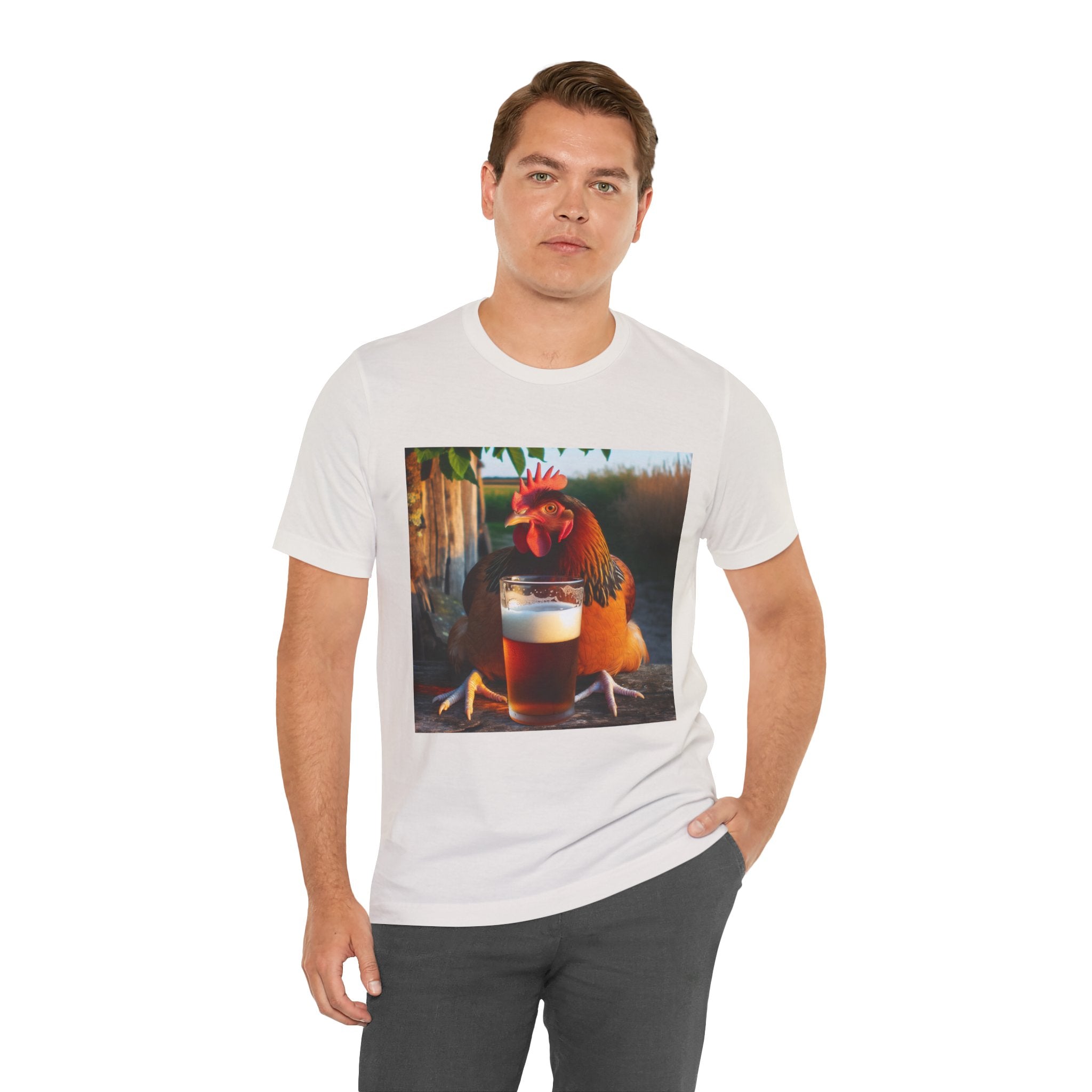 Funny Rooster with Beer Graphic Unisex T-Shirt