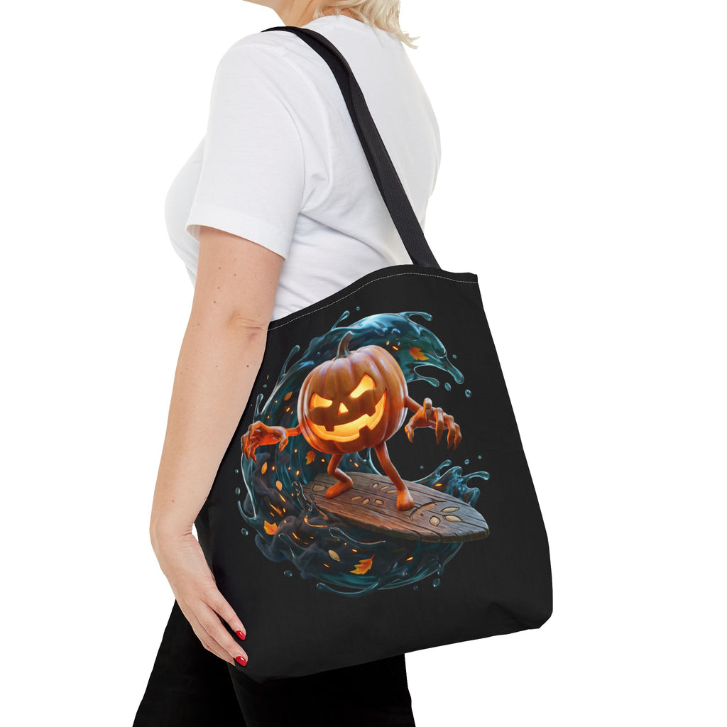 Halloween Pumpkin Surf Tote Bag — Spooky Jack-O'-Lantern Surfing Beach Tote
