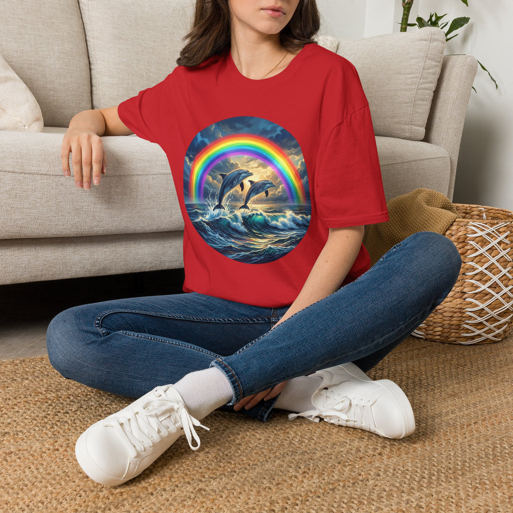 Dolphin Rainbow Wave T-Shirt — Ocean Sunset Graphic Tee