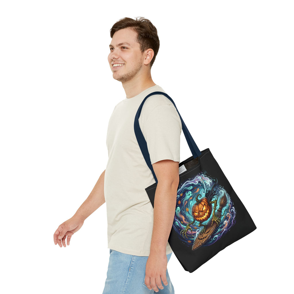Halloween Surfing Pumpkin Tote Bag — Spooky Jack-o'-Lantern Beach Wave Tote