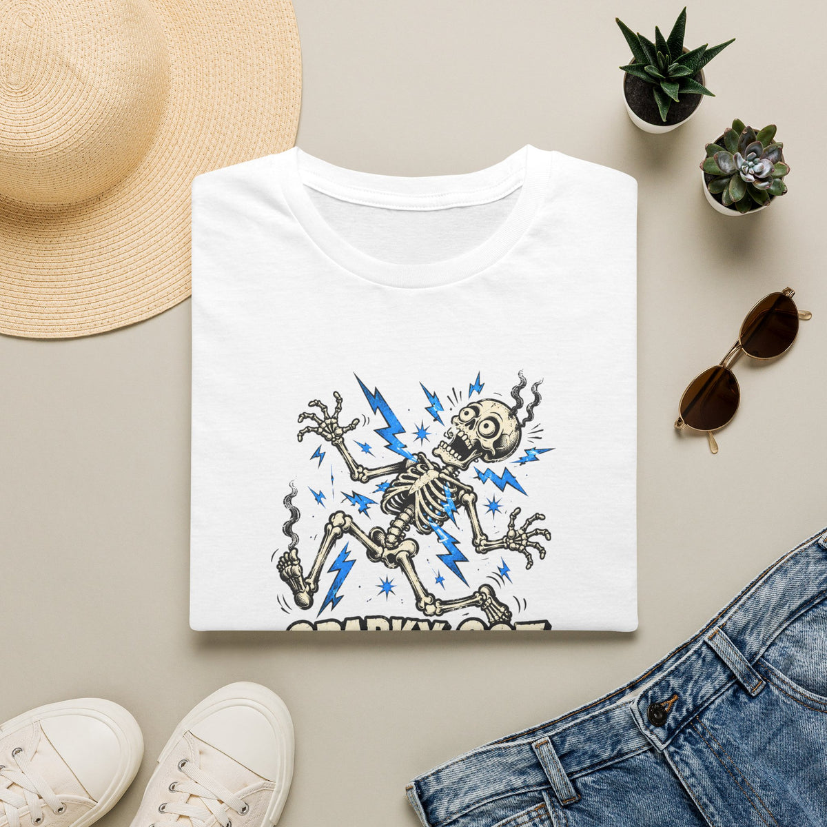 Sparky Got Zapped Skeleton Graphic T-Shirt