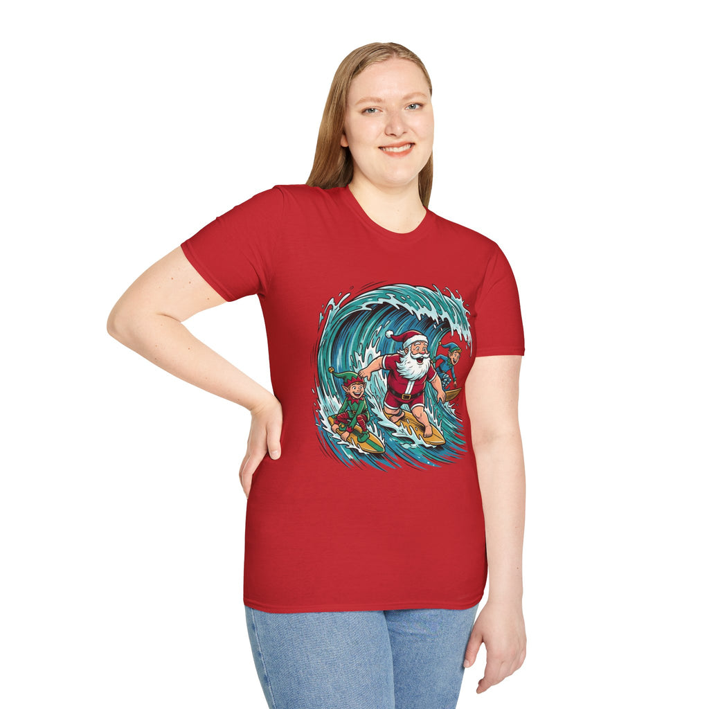 Surfing Santa T-Shirt — Christmas Beach Holiday Tee