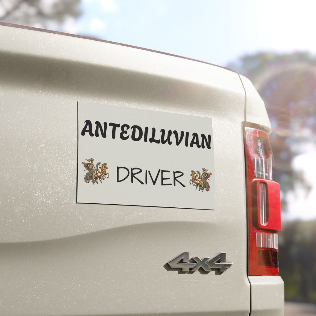 Antediluvian Driver Funny Slow & Steady Car Magnet – Gray with Design