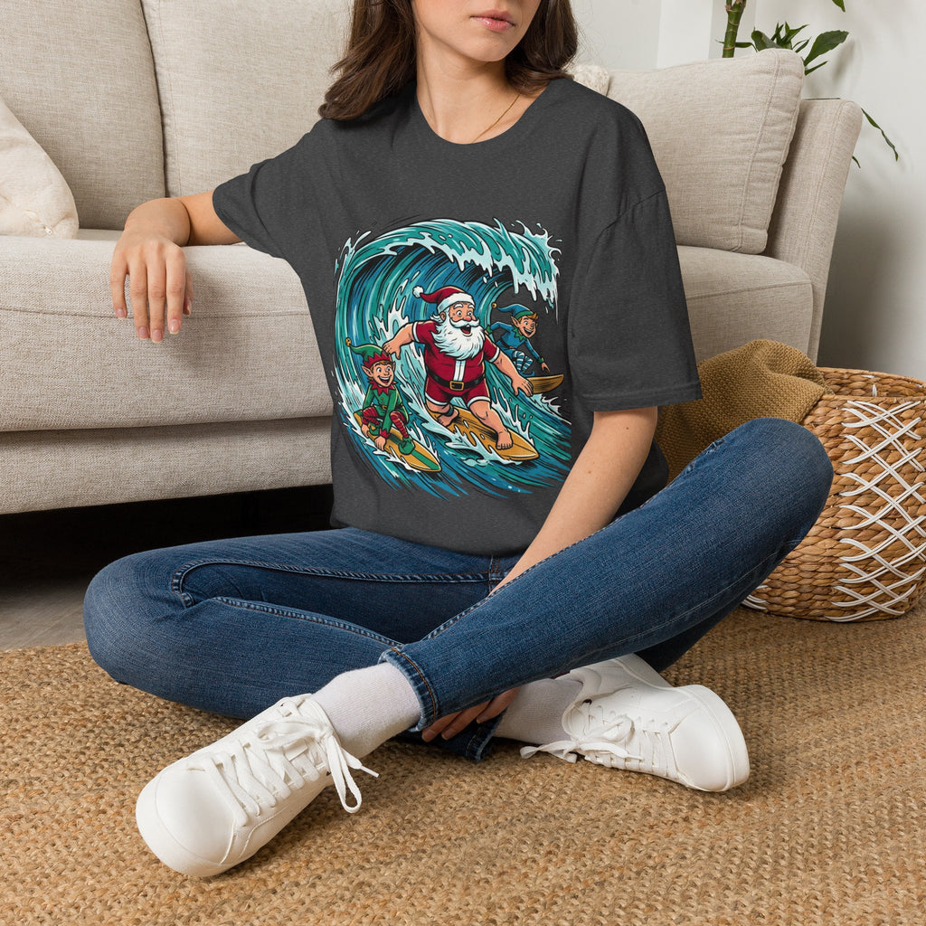 Surfing Santa T-Shirt — Christmas Beach Holiday Tee