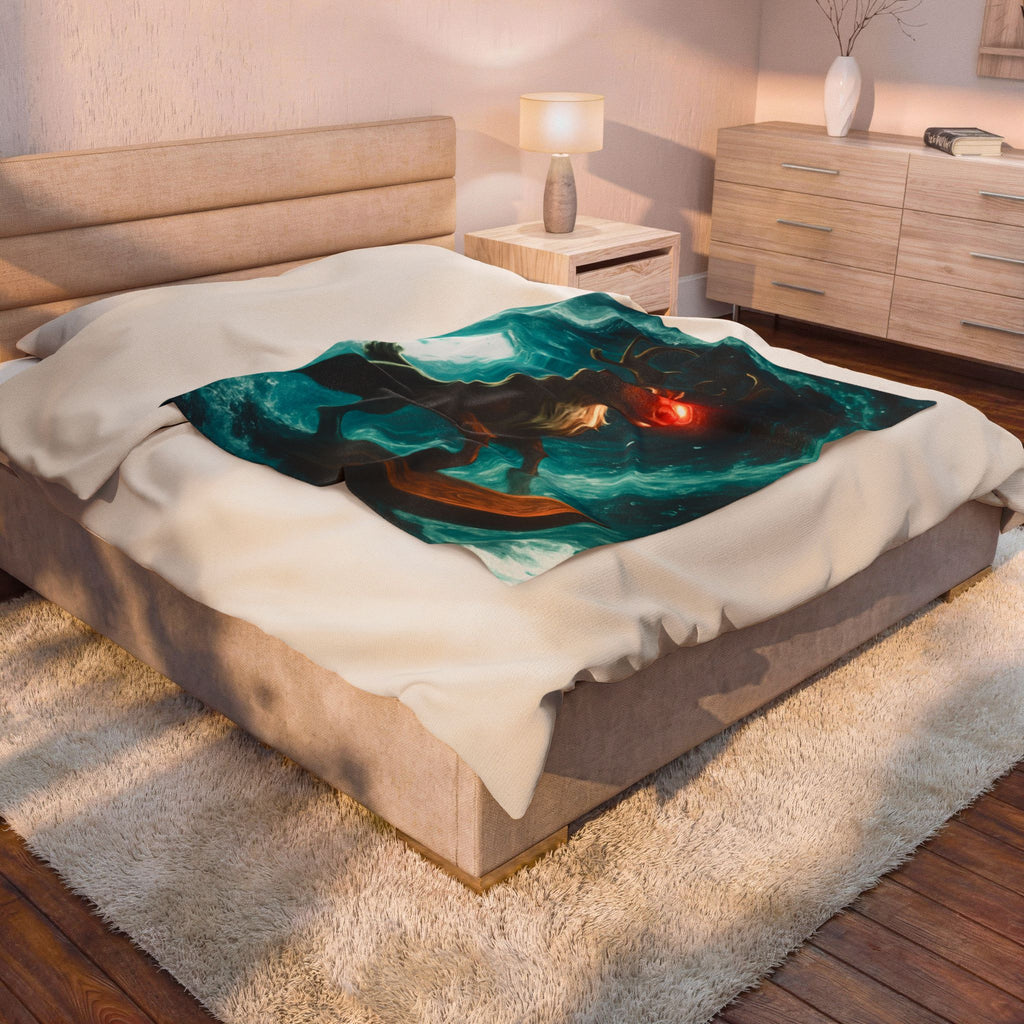 Mystical Surfing Reindeer Velveteen Plush Blanket