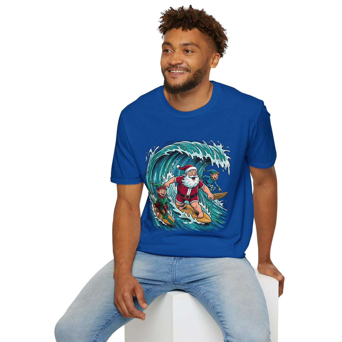 Surfing Santa T-Shirt — Christmas Beach Holiday Tee