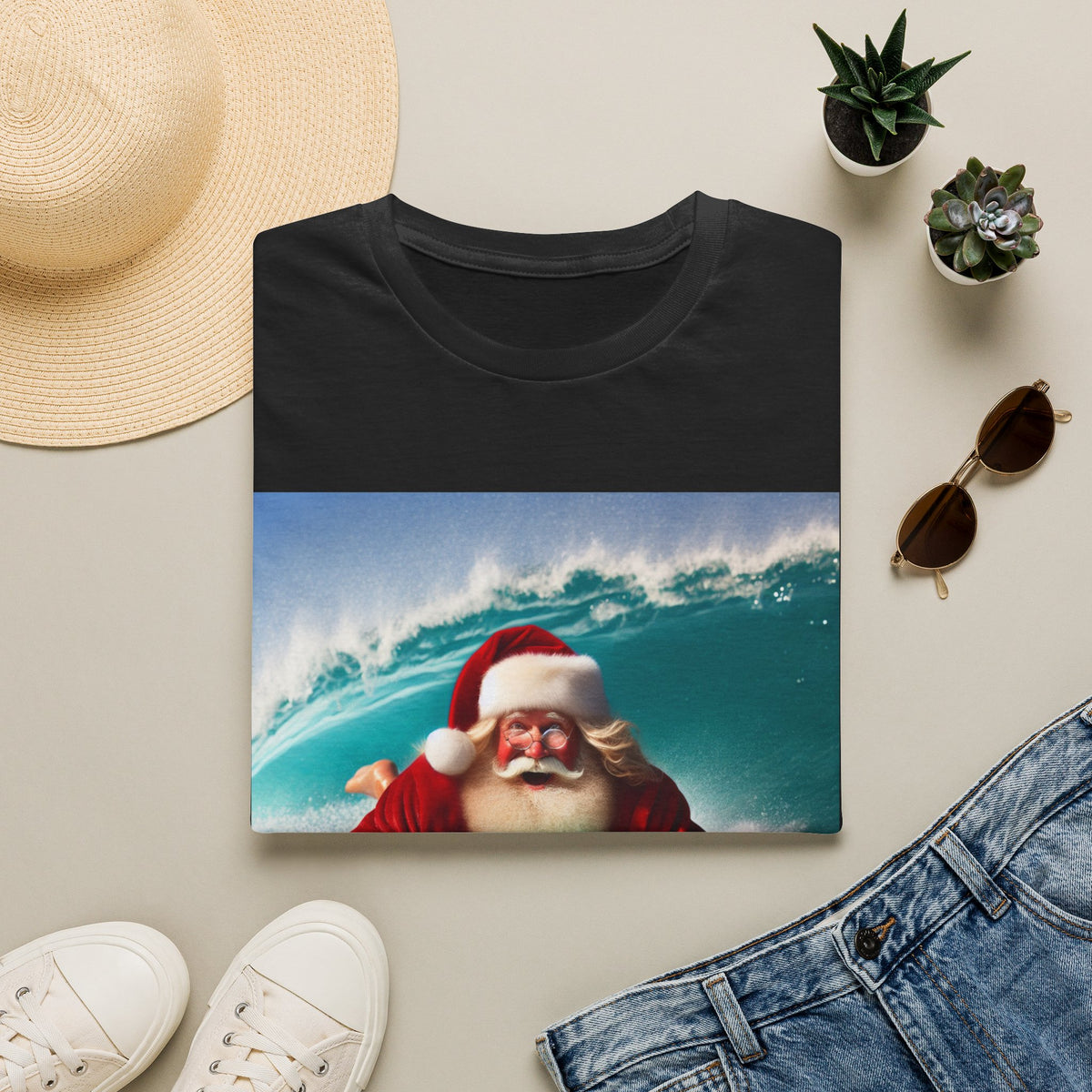 Surfing Santa T-Shirt — Funny Christmas Surf Holiday Tee