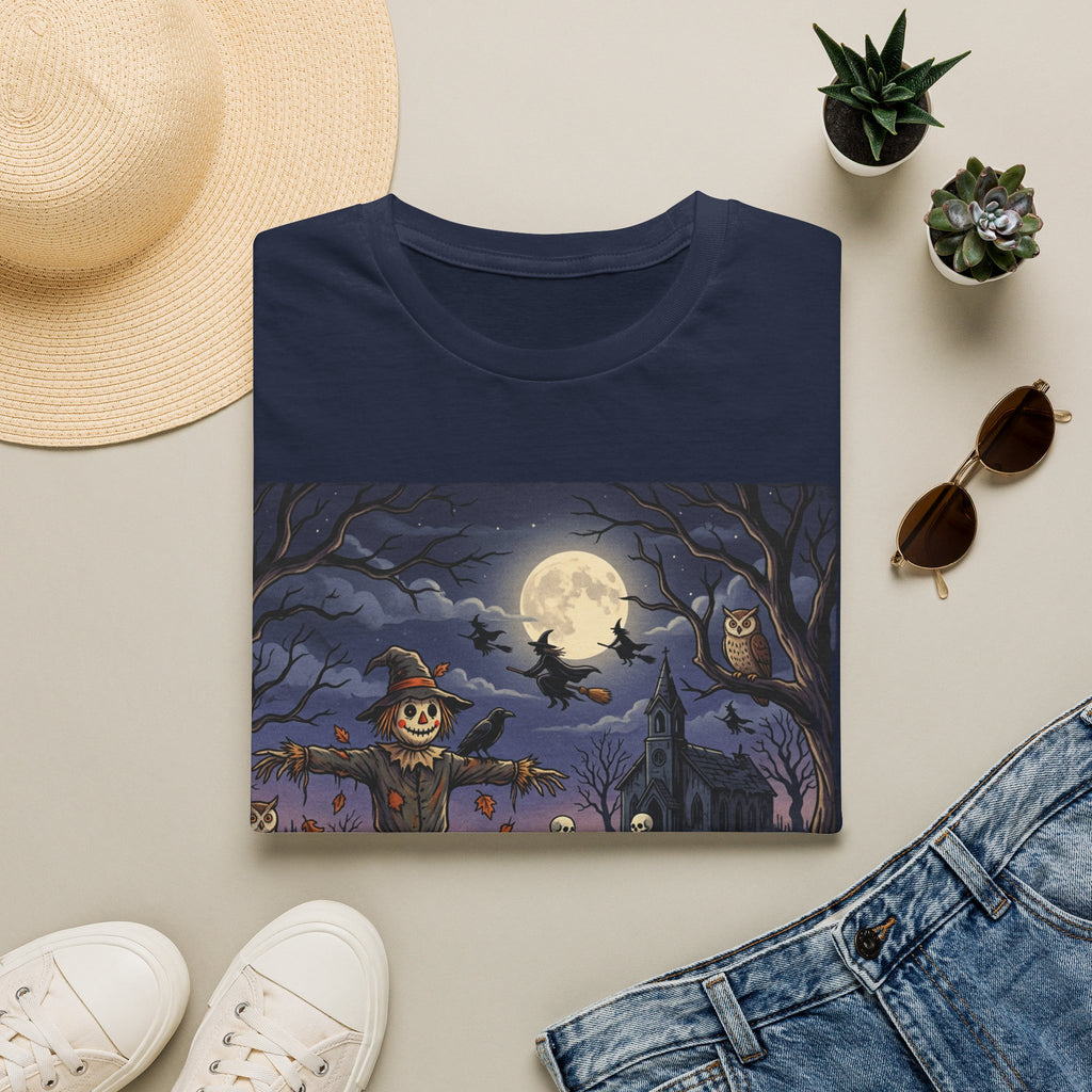Halloween Night T-Shirt — Spooky Scarecrow & Full Moon Scene