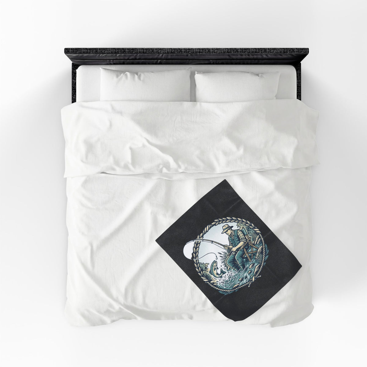 Vintage Fly Fishing Angler Velveteen Plush Blanket