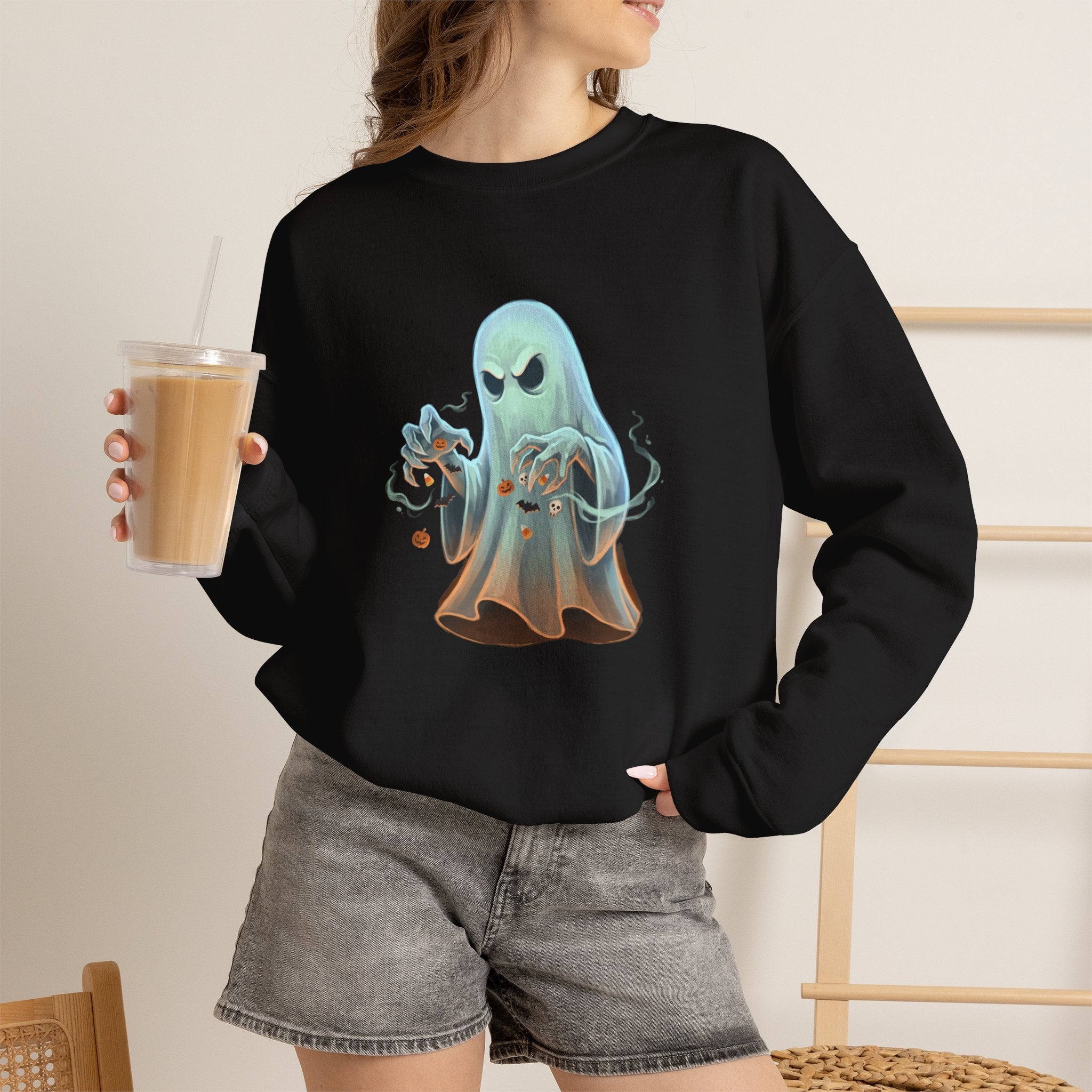 Grumpy Ghost Halloween Crewneck Sweatshirt