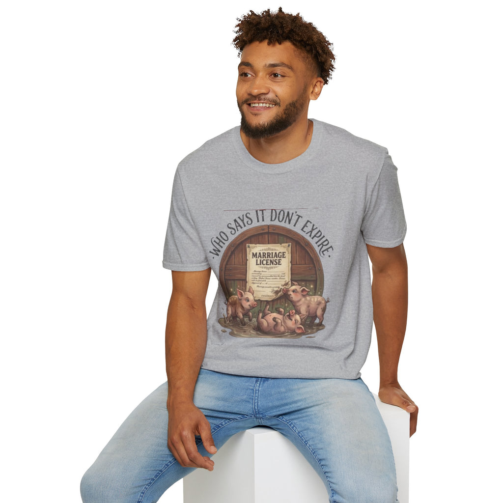 T-Shirt — "Who Says It Don't Expire" Vintage Marriage License Design