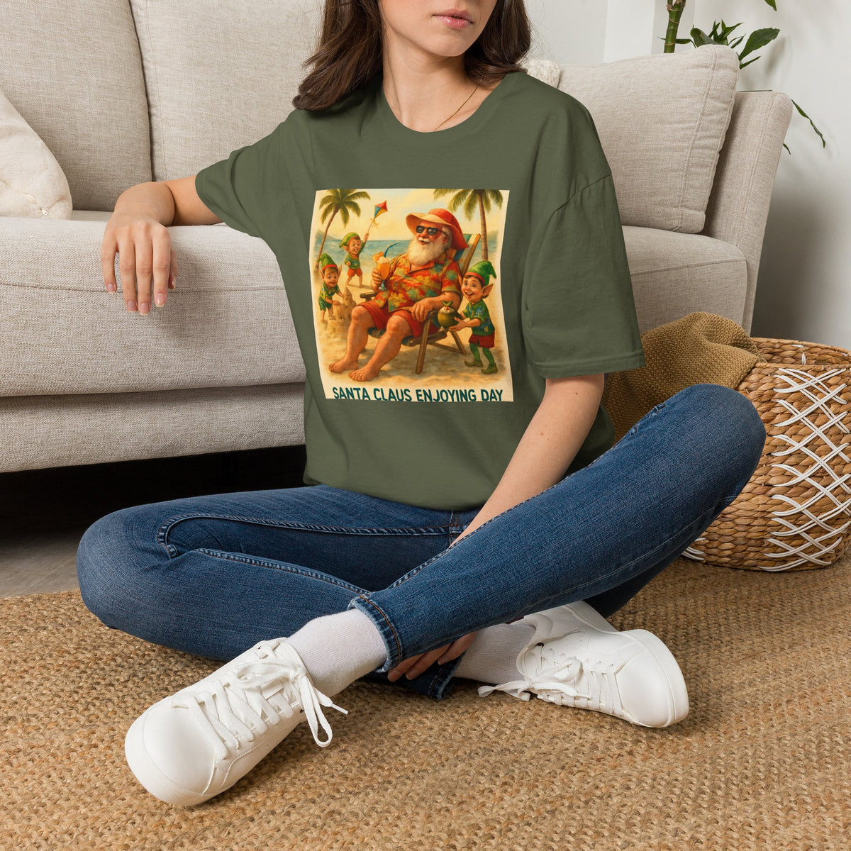 Santa Claus Enjoying Day T-Shirt – Retro Beach Holiday Tee